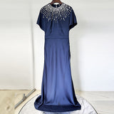 backless satin bead diamond maxi dress