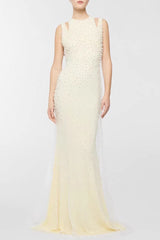 Pearl tassel off-shoulder fishtail maxi dress - yellow