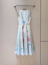 multicolor floral print sleeveless vacation midi dress