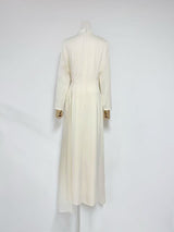 crystal flower Long-sleeve lace pleated maxi dress in apricot