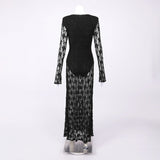 gwendolyn v neck hollow long sleeve lace maxi dress in black
