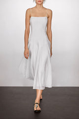 white off-shoulder drape long slip dress