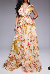 lynn floral print backless ruffle hem maxi dress