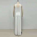 erica rhinestone Embellished Strapless Corset Straight Gown - white
