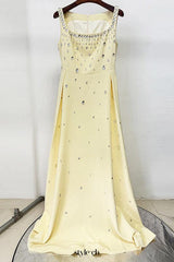 yellow beaded diamond sleeveless vest dress