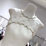 nina rhinestone a-line mini dress - beige