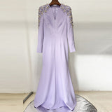 nail bead set diamond front slit small trailing long dress
