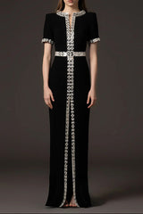 beverly rhinestone embellished maxi dress in black