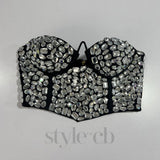 CRYSTAL EMBROIDERED BUSTIER TOP