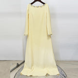 blush pink long sleeve kaftan-style maxi dress