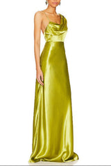 janice one-shoulder satin maxi dress in green