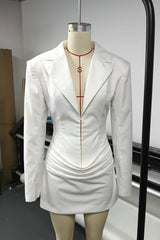 amelia v-neck ruched Blazer Mini Dress in white