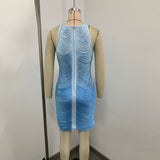 blue bandage sleeveless bodycon mini dress