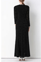 georgia Beaded V-neck lace top & fishtail skirt set - black