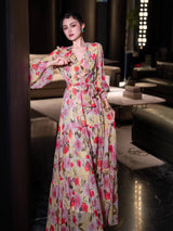 jocelyn v-neck floral print layer maxi dress - multicolor