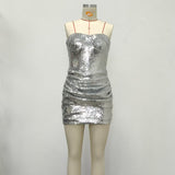 Sequin fishbone ruched bodycon mini dress - silver