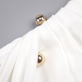 rita Metallic Double Ball Long-Sleeve High-Slit maxi Dress in white
