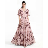 ashley V-neck lace trim printed maxi dress - pink