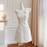 asymmetry applique sleeveless mini dress - white