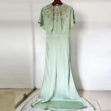 backless satin bead diamond maxi dress