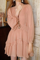 jessica champagne pink chiffon rhinestone embellished mini dress