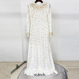 white long sleeve beaded diamond maxi dress