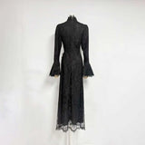 victoria Long lantern sleevelace-trim maxi dress - black