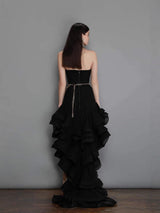 selena black ruffle trim Corset mini Dress