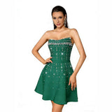 Erin Rhinestone Strapless Mini Dress - Green