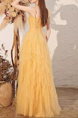 victoria rhinestone embellished tulle maxi dress - yellow