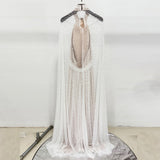 white Nail Bead Mesh maxi Dress