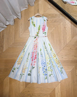 multicolor floral print sleeveless vacation midi dress