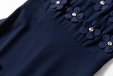 katherine 3d flower appliqué midi dress in navy blue