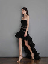 selena black ruffle trim Corset mini Dress