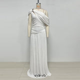 eleanore one-shoulder cutout pleated maxi dress - white