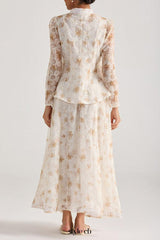 rebecca yellow Floral embroidered long-sleeve top skirt set