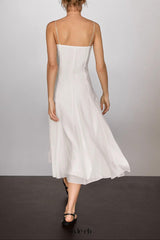 white off-shoulder drape long slip dress