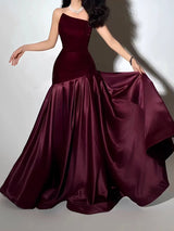tiffany Irregular splicing strapless maxi dress - burgundy