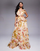 lynn floral print backless ruffle hem maxi dress