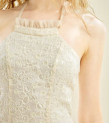 HALTER RUFFLE TRIM MINI DRESS IN APRICOT