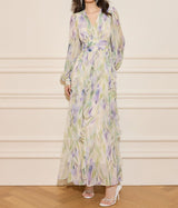 rachel multicolor v-neck floral print lantern sleeve maxi dress