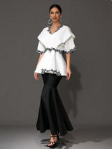 joanna V-Neck Half Sleeve Floral Bandage Top & Skirt Two-Piece Set