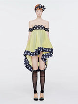 Polka dot asymmetrical halter-neck mini dress - green
