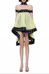 Polka dot asymmetrical halter-neck mini dress - green