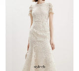 vivien embroidery lace midi dress - apricot
