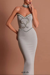 alyssa Gray Crystal Embellished Strapless Gown with Choker