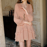 jessica champagne pink chiffon rhinestone embellished mini dress