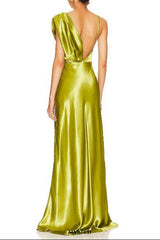 janice one-shoulder satin maxi dress in green