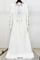 white diamond nail beads floor-length dress