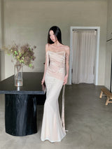 ursula apricot Sleeveless Ribbon Pleated Maxi Dress